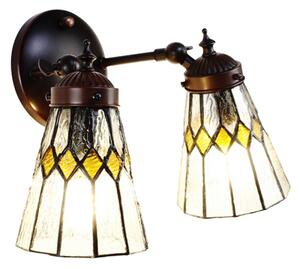 Nástěnná Tiffany lampa 2 stínidla žluté detaily Fien – 30x23x23 cm