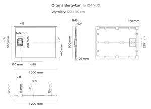 Oltens Bergytan obdélníková sprchová vanička 120x90 cm šedá 15104700
