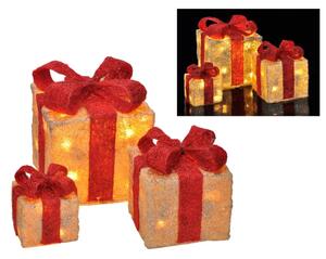 HI Vánoční dárky s červenými stuhami LED dekorace 3 ks