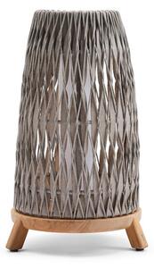 Manutti Velká venkovní lucerna Sandua, Manutti, rám teak, výplet lanko dicord anthracite, včetně LED světla, bez nabíječky a dálkového ovládaní, volitelné teplé i studené světlo