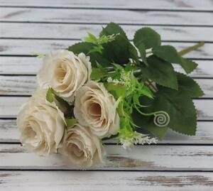 Kytice růží mini 32 cm, KRÉMOVÁ - 15 x 12 x 32 cm