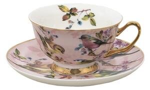 Porcelánový šálek s podšálkem Bird Rosé – 12x10x6 cm