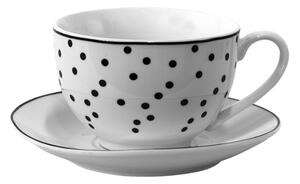 Porcelánový šálek s podšálkem s černými puntíky Black Dot – 12x9x6 cm