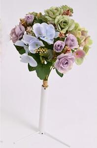 Kytice mini růže, hortenzie 35 cm FIALOVO ZELENO MODRÁ - 35 cm