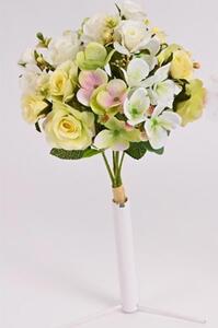 Kytice mini růže, hortenzie 35 cm bílo žlutá - 35 cm