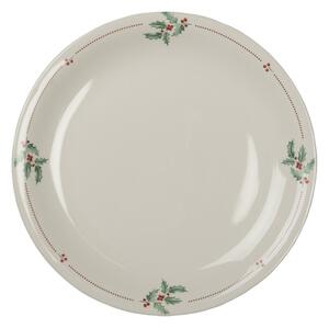 Porcelánový jídelní talíř s cesmínou a puntíky Holly Christmas – 28 cm