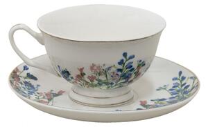 Porcelánový šálek s podšálkem a květy Floraison II – 12x10x6 cm