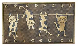 Gumová rohožka Bo-Ma Trading 4 hravé kočky na šňůře, 75 × 45 cm, odolná, motiv kočiček, bronzová patina