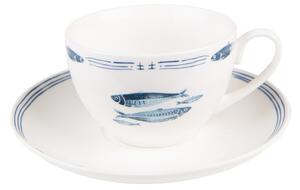 Porcelánový šálek s podšálkem s rybkami Fish Blue – 12x6x6 cm