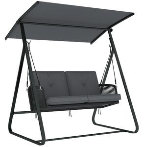 Outsunny ratanová houpačka Hollywood pro 2 osoby s nastavitelnou sluneční stříškou a měkkými polštáři, A‑rám — nosnost 240 kg — 150 x 128 x 168 cm — t