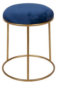 Zlatá kovová stolička s modrým sametovým sedákem – 42x48 cm