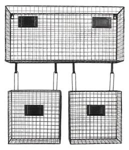 Černý kovový nástěnný stojan Set s košíky – 56x12x65 cm
