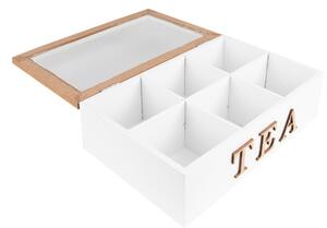 Krabička na čaj (6 přihrádek) Bílá, Hnědá 23*17*8 cm – 23x17x8 cm