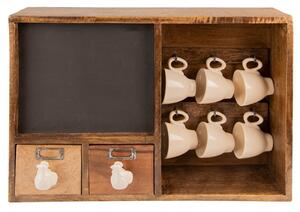 Dřevěná nástěnná skříňka s tabulkou, šuplíčky a hrnečky Chick Robinette – 45x10x30 cm