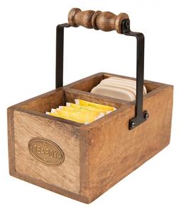 Hnědý dřevěný box na čajové sáčky s miskami Tea Box – 17x10x17 cm