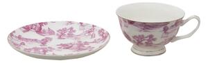 Bílo-růžový porcelánový šálek s podšálkem ok – 12x10x6 cm