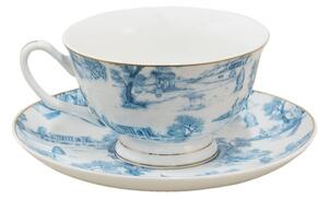 Bílo-modrý porcelánový šálek s podšálkem ok – 10x6 / 15x2 cm