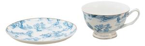 Bílo-modrý porcelánový šálek s podšálkem ok – 10x6 / 15x2 cm