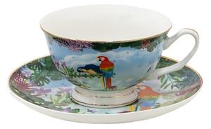 Porcelánový šálek s podšálkem s papoušky Papagai – 12x10x6 cm