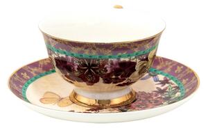 Porcelánový šálek s podšálkem s květy a motýlky – 12x10x6 cm