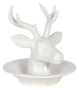 Bílá keramická miska s hlavou jelena – 23x23x23 cm