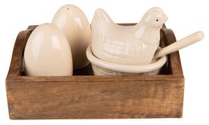 Slánka, pepřenka, cukřenka v dřevěném boxu Chick Poulet– 19x15x12 cm