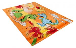 Kusový koberec dětský J0270 - Dinosauři - oranžový - 100x160 cm