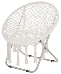 Outsunny Závěsné křeslo kulaté zahradní měsíční křeslo papasan sklopné s vysokým komfortem macrame bavlna polyester béžové | Aosom