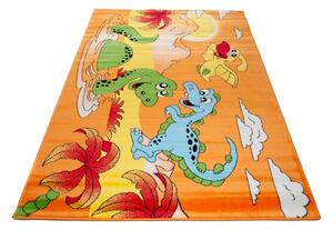 Kusový koberec dětský J0270 - Dinosauři - oranžový - 100x160 cm