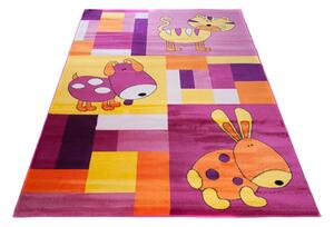 Kusový koberec dětský J0790 - pejsek a kočička - fialový - 160x220 cm