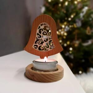 AMADEA Dřevěný svícen zvonek s vkladem - ornament, masivní dřevo, výška 10 cm