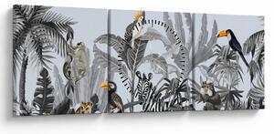 Obraz - Ilustrovaná džungle (s hodinami) (90x30 cm)