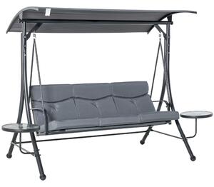 Outsunny Zahradní Houpací Lavice pro 3 osoby s Nastavitelnou Střechou a Skleněným Stolkem, Ocel, Polyester, Šedá+Černá, 271 x 125 x 177 cm | Aosom