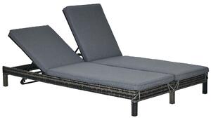Outsunny Poly Rattan Dvojitý Lehátko - Zahradní Lehátko pro 2 Osoby s 5-stupňovým Nastavitelným Opěrátkem - Luxusní Lehátko - Kovový Rám - PE Ratan Še