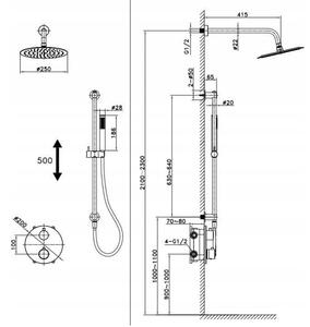 Cersanit Zen, podomítková sprchová souprava s dešťovou a ruční sprchou, chromová, S952-032