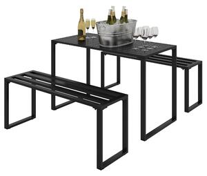 Outsunny Sada zahradního nábytku 3-dílná sezená skupina 1 x stůl 2 x lavičky Černý kov 110 x 55 x 70 cm | Aosom