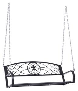 Houpací lavice Outsunny pro 2 osoby - zahradní houpací lavice Hollywood s řetězy, kovová černá 132 x 63 x 58 cm | Aosom
