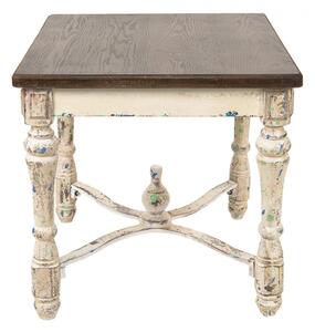Krémový antik dřevěný odkládací stolek s hnědou deskou Johanna – 60x60x64 cm