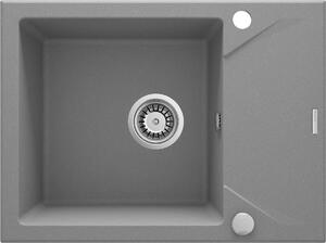 Deante Evora, granitový dřez na desku 590x440x193 mm Z/KO, 3,5" + prostorově úsporný sifon, 1-komorový, šedá, ZQJ_S11A