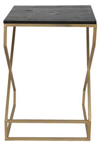 Zlatý kovový odkládací stolek Freerk s černou deskou – 40x40x55 cm