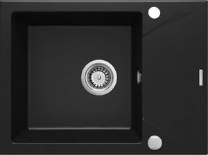 Deante Evora, granitový dřez na desku 590x440x193 mm Z/KO, 3,5" + prostorově úsporný sifon, 1-komorový, černá, ZQJ_N11A
