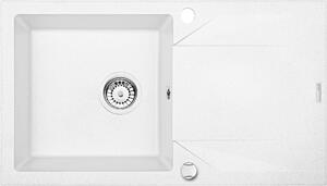 Deante Evora, granitový dřez na desku 780x440x193 mm, 3,5" + prostorově úsporný sifon, 1-komorový, bílá, ZQJ_A113