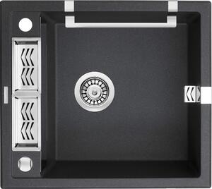 Deante Magnetic, granitový dřez na desku 560x500x219 mm, 3,5" + prostorově úsporný sifon, 1-komorový, grafitová metalíza, ZRM_G103