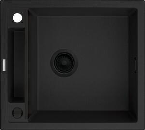 Deante Magnetic, granitový dřez na desku 560x500x219 mm, 3,5" + prostorově úsporný sifon, 1-komorový, černá, ZRM_N103