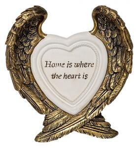 Dekorativní soška zlatých křídel s bílým srdcem – 12x3x13 cm