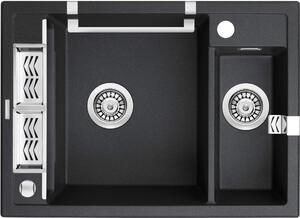 Deante Magnetic, granitový dřez na desku 690x500x219 mm, 3,5" + prostorově úsporný sifon, 1,5-komorový, grafitová metalíza, ZRM_G503