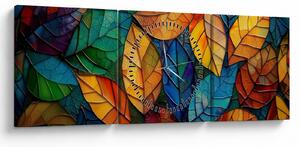 Obraz - Mozaika z listů (s hodinami) (90x30 cm)