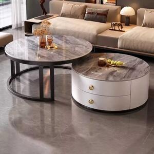 LuxuryForm DESIGN Konferenční stolek ORION 70 × 70 / 50 × 50 cm – bílý / šedý mramor (set 2 ks)