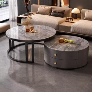 LuxuryForm DESIGN Konferenční stolek ORION 70 × 70 / 50 × 50 cm – šedý / šedý mramor (set 2 ks)