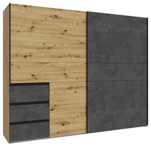 SKŘÍŇ S POSOUVACÍMI DVEŘMI, tmavě šedá, dub artisan, 250/200/61 cm Carryhome - Šatní skříně, Online Only